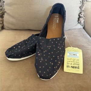 Toms Womens Navy Blue Star Canvas Flats Size 11